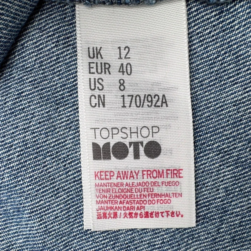 TOPSHOP MOTO Women's 8 Blue Jean Denim‎ Pinafore Overall Mini Dress Pockets